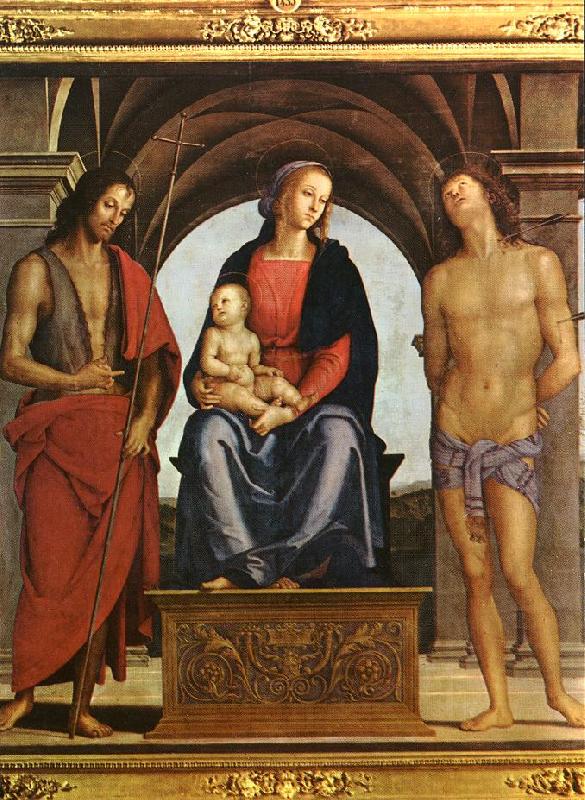 PERUGINO, Pietro The Madonna between St. John the Baptist and St. Sebastian oil painting image